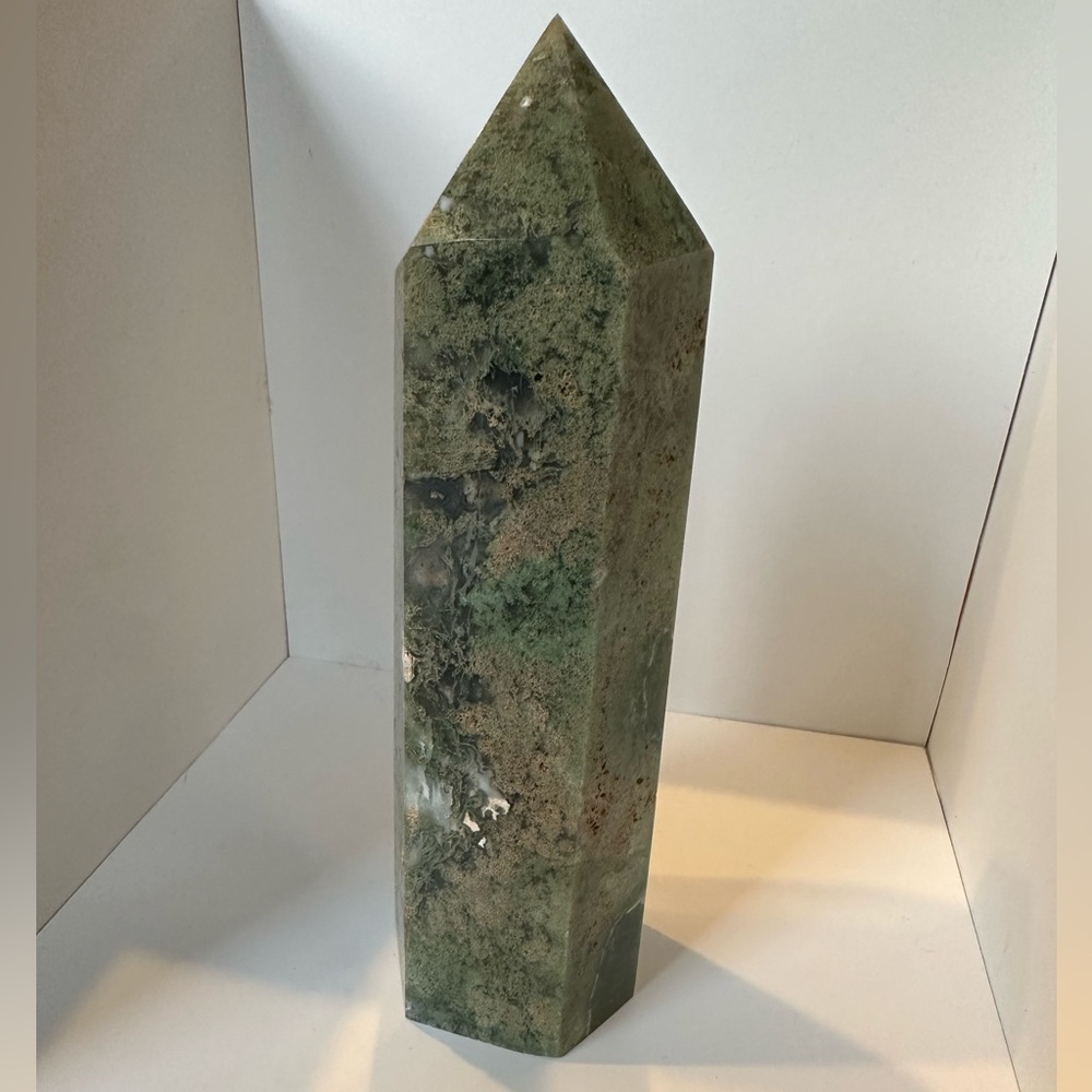Green Moss Agate Crystal Tower
